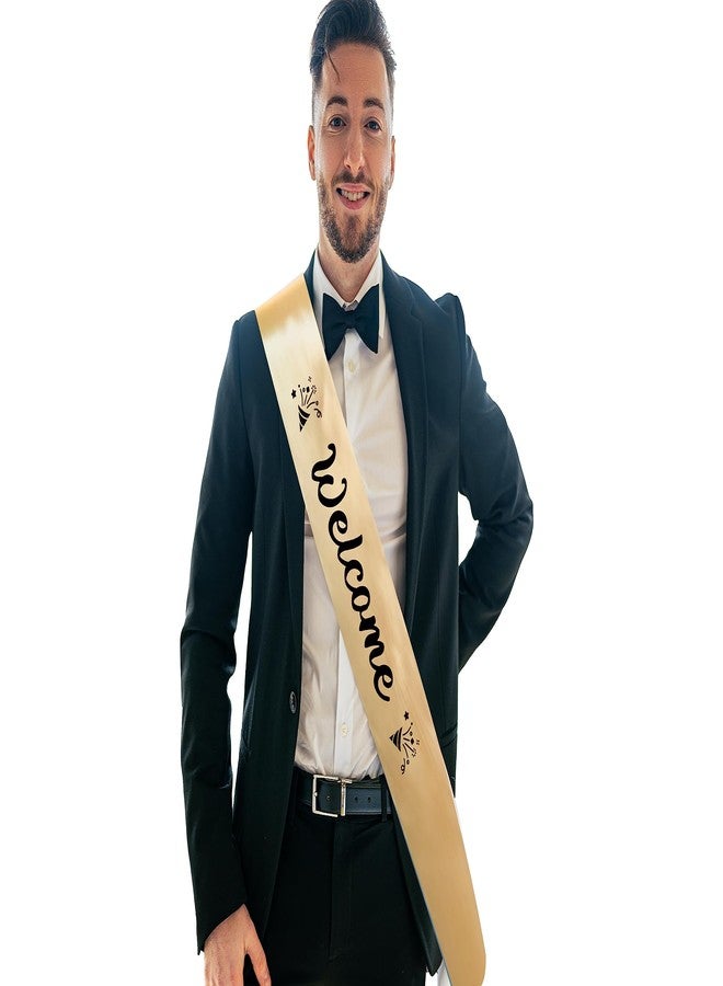 Hubops وشاح ترحيب من HUBOPS للرجال والنساء. مثالي لحفلات العمل، والمناسبات، ولوازم الحفلات، والهدايا، والتوزيعات، والديكورات، وحفلات توديع العزوبية، وأعياد الميلاد (ذهبي). - Image 3